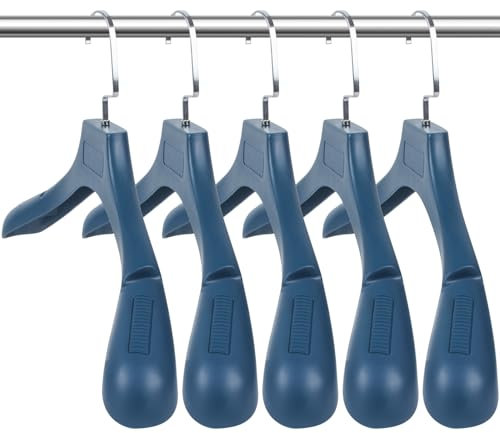 DEDU Kleiderbügel für Herren, 20 Stück, Pullover-Kleiderbügel, keine Schulterstoß, rutschfest, Breite 45 cm, Kunststoff-Kleiderbügel, blau, mit 360° drehbarem Metallhaken