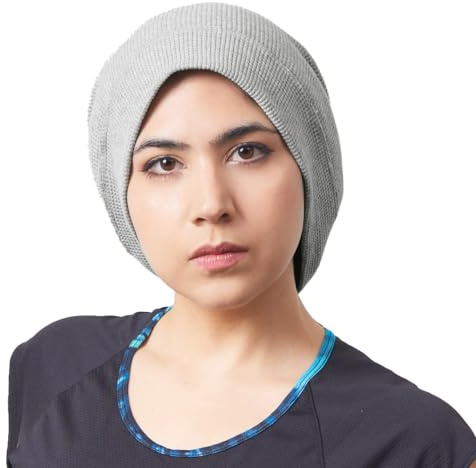 Hipster överdimensionerad herrmössa, 100 % kemo för dam bomullshatt med synliga sömmar, långa slanka sovmössor mode våffla och vändbar, Ljusgrå, one size