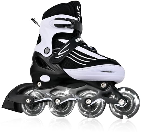MGYZM Inliner für Kinder, größenverstellbare Inline Skates für Kinder, Erwachsene Mädchen und Jungen Inline Skates, Rollschuhe für Drinnen und Draußen, Schwarz und Weiß (Large)