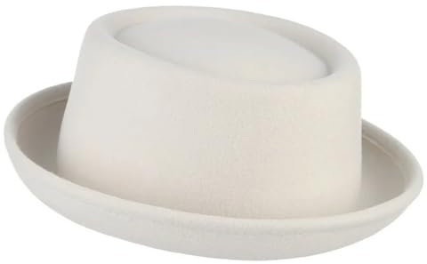 Hndudnff Unisex Fedora-Hut aus Wolle, für alle Jahreszeiten, flache Oberseite, lässiger Fedora-Hut, weiß, One size