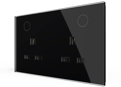 LIVOLO UK Smart 13A Twin Socket Zigbee Touch Glass Wall Plug Black | Tempered glass panel, LED backlight, touch switch operation, scratch-resistant surface, durable build, easy to clean design