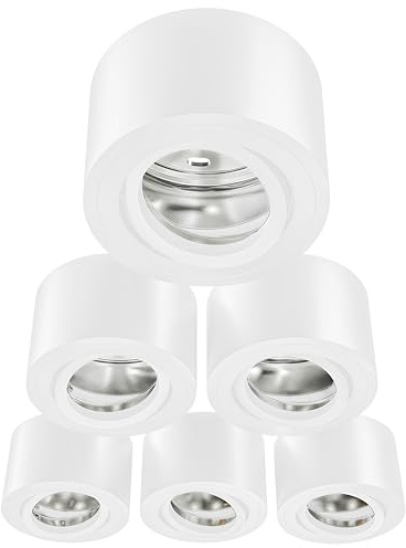MATO 6x Aufbauspot weiß - extra flach & schwenkbar - Ø80x50mm - Aufputz Spots Decke ohne Leuchtmittel - Deckenspots, Aufbaustrahler, Aufbauleuchte für LED Module mit 50mm