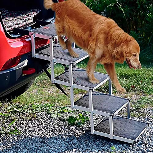 Hunderampe für Autos, faltbare mittelgroße große Hundetreppe – tragbare Haustierrampe für SUV, Camping, Reisen – schwarze Hundeleiter bis zum Auto – 80 x 106 x 43 cm