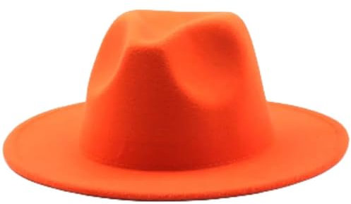Ornrjfll Damenhut aus Filz, große Krempe, Vintage-Kirchenhut, Panama-Jazz-Kappe, 05 Orange, 59/61 cm