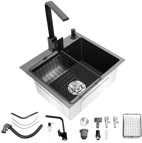 TONFEION Edelstahl Einbauspüle 40x45cm, Spüle Küche mit Armatur Ablaufgarnitur+ Ablauf-Set + Seifenspender, Spülbecken Waschbecken Küche 1 Becken für eine benutzerfreundliche Nutzung