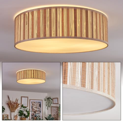 HOFSTEIN Deckenleuchte Antillo, Deckenlampe aus Metall/Binsenstroh/Kunststoff in Weiß/Natur/Braun, runde Leuchte im modernen Boho-Design (Ø 40 cm), E27, Esszimmer, Wohnzimmer, Schlafzimmer, Küche