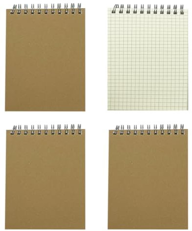 JOYISEN A6 Spirale Notizblock 4 Stück Kleines A6 Notizbuch Kariert 80 Blätt/160 Seiten Notizheft Journal Tagebuch Schreibblock Zeichenblock für Büro und Schule (Beige)