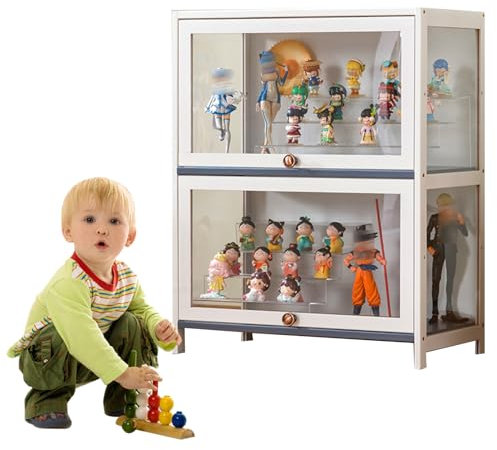 Koubhyj 2 Schicht Vitrinenschrank Glas, 60x33x73cm, Glasvitrine Stehend Sammlervitrine für Wohnzimmer und Büro (Weiß/Auf Drei Seiten Transparent)
