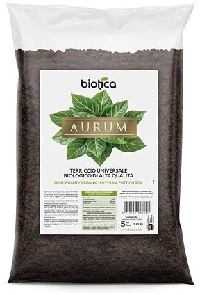 BIOTICA Aurum Terriccio Fertilizzato con Humus di Lombrico - Naturale Universale di Alta qualità (5 Litri)
