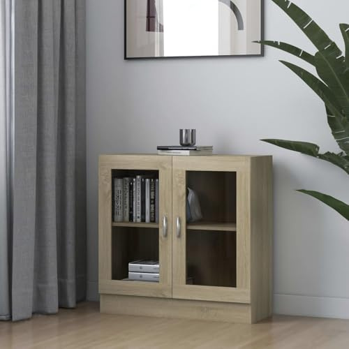 ShGaxin Vitrinenschrank, Glasvitrine, Vitrine, Schrank, Display Case, Sammlervitrine, Glassvitrinenschrank, Schmuckvitrine, Sonoma-Eiche 82,5x30,5x80 cm Spanplatte
