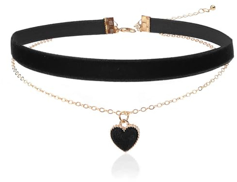 YUNHENTONG Choker Schwarz Samt Black Choker Kette Damen Schwarzer Choker Halsband Damen Schwarz Goth Choker Herz Gothic Choker Halsband Damen Schmuck Joker Kette Halskette für Karneval