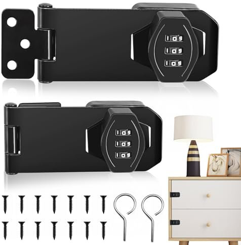 2 Stück Sicherheitsüberfalle, Überfalle Abschließbar Schrank Schloss mit Code Zahlenschloss 3-Stelliges Türriegel Drehbare 4 Zoll für Kleine Türen Schränke Garten(Schwarz)