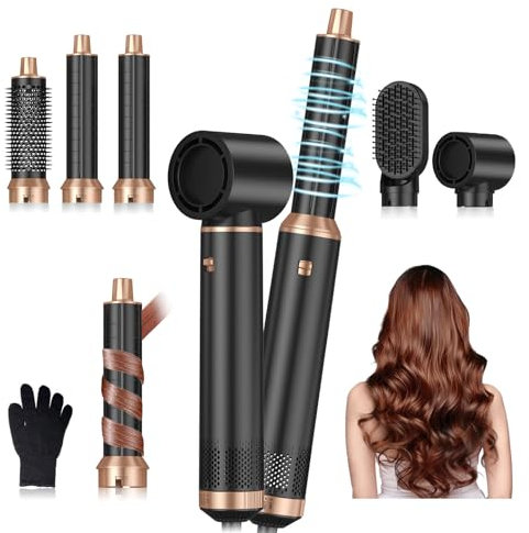 5 in 1 Hairstyler Pro, Professional Hair Wrap Curler, Multi-Blow Dryer Brush Set with Curl, Straighten, Wavy, Smooth, Magic Styler for All Hair Types and Lengths-Black