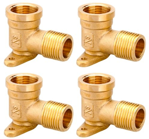 WIYETY 4 Stück 1/2 Wandscheibe: Druckluft Wandanschluss, 1/2 Zoll Wanddose Messing Bogen, Fittingteile Wasser Wandanschluss, Wandscheibe Winkelstück Verbinder, Wandwinkel Verteiler