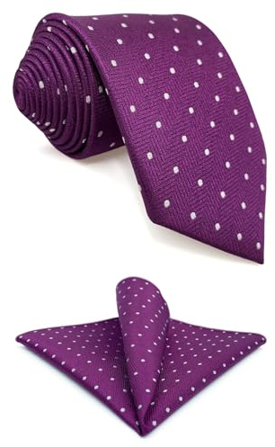 S&W SHLAX&WING Set de Corbata y Pañuelo de Bolsillo Magenta Oscuro Ciruela Púrpura con Puntos Blancos para Hombre 147cm