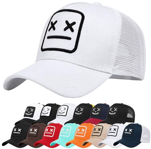 Enwokran Gorra de béisbol Hombre Quirky Bizarre Bordado Sombreros Gorras de Camionero Hip Hop Malla Ajustable Espalda UPF 50+ Protección UV Verano Sombrero para El Sol Gorra Deportiva (Blanco)