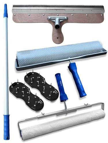 Profesius Entlüftungsroller, Bodenbeschichtungs Set - 50cm Stachelwalze mit Bügel inkl. Bodenbeschichtungswalze aus Mikrofaser, Teleskopverlängerung, Großflächenrakel und Nagelschuhen