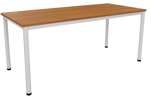 Eigentlich Schreibtisch mit Kabeldurchlass optional, Bürotisch Gestell lichtgrau, Konferenztisch eigene Fertigung, Besprechungstisch (Kabeldurchlass Buche / Ø60mm Silber, 180x80 cm)