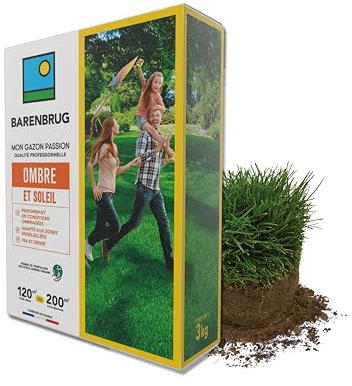 BARENBRUG - Gazon Ombre et Soleil - Performant en Conditions Ombragées - Adapté aux Zones Ensoleillées - Fin et Dense - Pour Végétaliser des Petits Jardins Urbains - Fabriqué en France - 3KG
