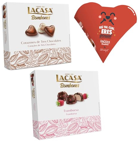 Pack Lacasa bombones corazón mr wonderfull 60G & bombones corazón tres chocolates 200 G & bombones frambuesa 200 g