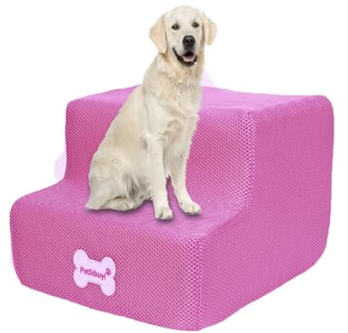 2-stufige Hundetreppe für Hochbett und Couch, 20cm hoch für Hunde, breitere Haustiertreppe für kleine alte große Hunde Katzen, 30°stabile rutschfeste Hundetreppe, waschbare Hunderampe