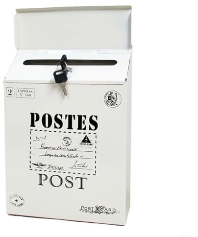 Wall Mounted Mailbox with Vintage Postal Design Secure Locking System for Safe Mail Storage (White)