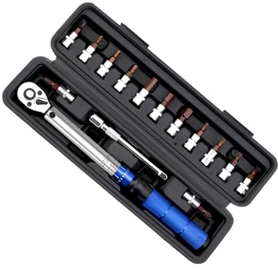 Yunova Set di chiavi dinamometriche da 3/8 2-24 Nm, 16 pezzi, kit di chiavi dinamometriche regolabili per bici con punte esagonali, acciaio Cr-V, doppia scala Nm/lb-ft, per riparazione di biciclette
