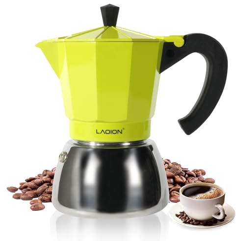 LAOION Stovetop Espresso Maker, 6Cup Moka Pot, Espresso Machine Compatible with Induction Cooktops, 300ml Stainless Steel & Aluminum Cuban Coffee Maker for Cafetera Cubana, Green