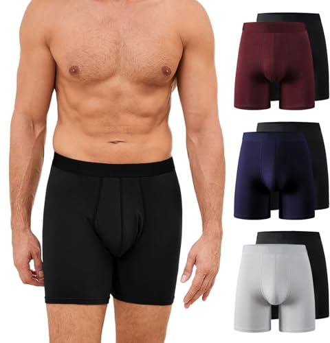 ZAKASA Mens Bamboo Underwear Trunks: Long Leg Boxers Shorts Men Underpants Underwear Briefs No Fly Anti Chafing Tagless Anti-Oder Casual Wear Multipack 6-Pack