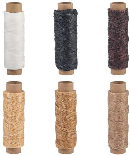 CABODYALS 6 rotolo di 6 colori 180M 0.4mm Filo Cerato Piatto In Poliestere Cerato Rivestito per Perline Braccialetti Corda Corda per Lavoro A Maglia A Mano per Creazione di Gioielli Collana Pelle Macr