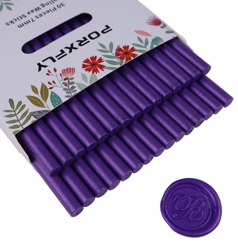 30 Barritas de Cera de 7mm para Pistola de Pegamento,PORXFLY Mini 0.28 pulgada Barritas de Cera Ideales para Sobres de Tarjetas,Invitaciones de Boda,Envoltorios de Regalos (Morado)