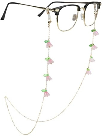 EegantCho Fashionable Women's Glasses Chain - Sunglasses Ring Neck Chain Frame, Glasses Fixing Strap (Pink Flower)
