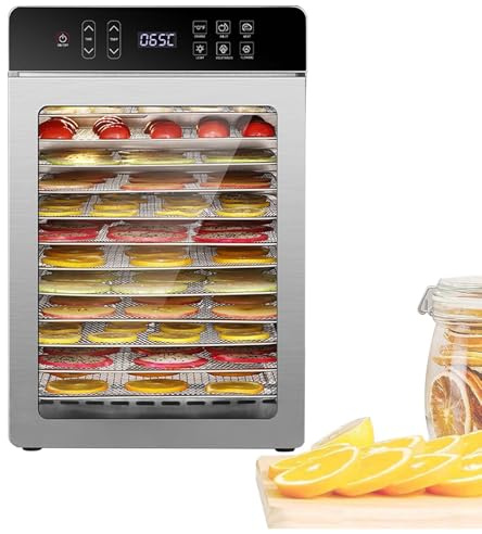 QFGain DéShydrateur Alimentaire Professionnel - SéChoir éLectrique NuméRique LCD avec 6 PréRéGlages, Flux d'air à 360° pour Un SéChage Uniforme, Minuterie 24 H (30-90 °C) pour BœUf SéChé 12Tray