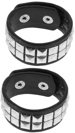 Yardenfun 2 pezzi Bracciale Punk Sintetica con Borchie Doppia Polsino Vintage Resistente Cinturino Retrò e