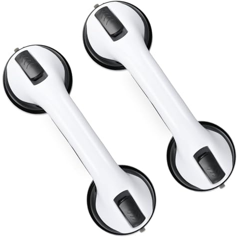 Boutihao 2 Pcs Poignée Ventouse, Poignée de Douche à Ventouse, Poignee Securite Salle de Bain, Sans Perçage Amovible, Barre d'Appui WC Douche, pour Personnes Âgées, Handicapés, Enfants (Noir)