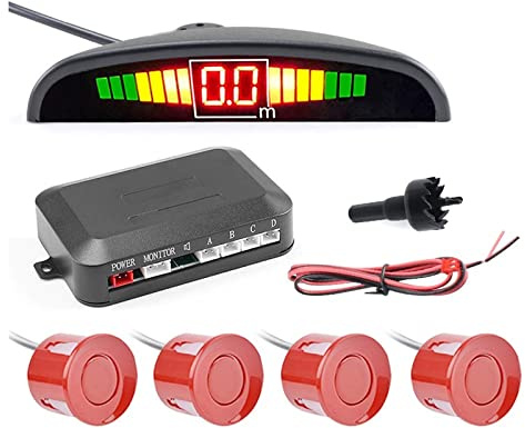 Monitor Sensore Parcheggio A LED Rilevamento Radar Automatico Inverso + Display Retroilluminato A LED + 4 Sensori Assistenza Al Parcheggio sensori parcheggio(Rosso)