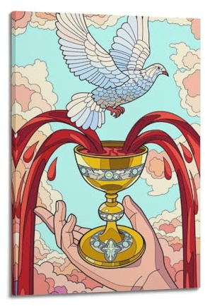 LXDSTK Impression sur toile moderne pour décoration de chambre à coucher - Colombe au-dessus du calice avec du sang - 40 x 60 cm - Style cadre