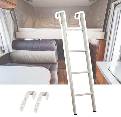 Escalera de metal ajustable para literas y caravanas – Escalera de repuesto blanca con ganchos 116/150 cm escalera de escalada para dormitorios diseño ahorro de espacio fácil instalación