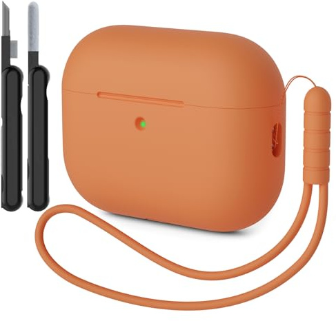 AOTUAO Hülle Kompatibel mit AirPods Pro 3 Hülle Case, Weiches Silikon Stoßfeste Schutzhülle für AirPods Pro 3. Generation Case Cover mit Reinigungsset und Silikon Lanyard, Orange