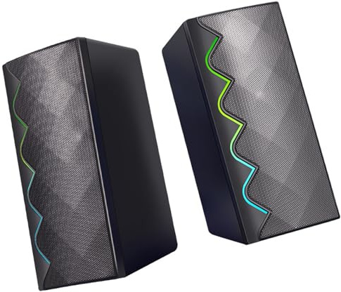 Klaisy Haut-parleur multimédia portable USB avec lumière colorée et améliore les basses pour une utilisation sur le bureau
