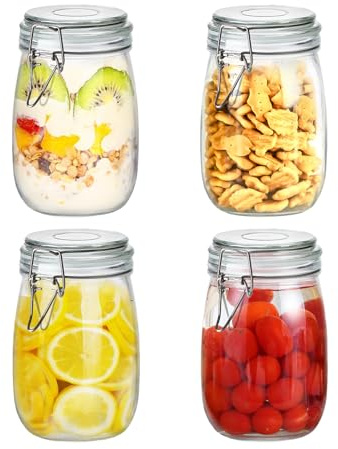 Eidoct Glass Jars with Lids & Silicone Seal, 1000ml/33.8oz Glass Containers