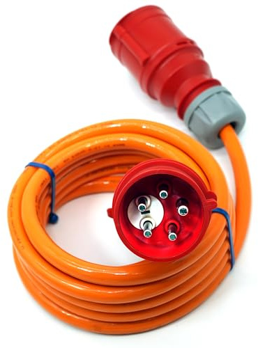 Event-Kabel & more CEE Starkstrom Verlängerungskabel Business-Line – PUR orange H07BQ-F 5×2,5 mm² – 16A 400V – PCE Shark mit Phasenwender – Made in Germany (1,5–50 m) (10 Meter)