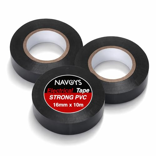 Navoys PVC Electrical Insulation Tape – 20m x 16mm – 3 Pack, Black, Strong Adhesive Flexible Tape for DIY & Electrical Repairs (3pc - 20m x 16mm)
