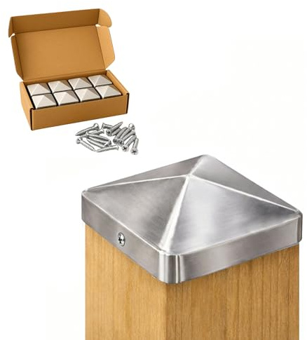 FeNau 10er Set Pfostenkappe 9x9 cm Edelstahl V2A matt - Zaun rostfrei inkl. 20 Schrauben