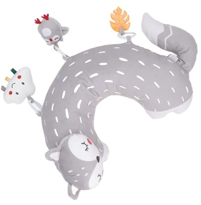 Qudinip Baby Tummy Time-kudde, Huvudstöd i Mjuk Polyester Bomull för Nyfödda med Rattle Sensorisk Krypleksak, för Tidig Utveckling Av Nackträning och Bekväm Sömn (Typ B)