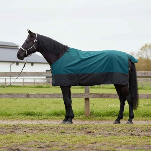 QUAHEAS Coperta per cavallo, verde scuro e nero, 85 cm, in poliestere, impermeabile, antivento, traspirante, per stalla, pascolo, per esterni, transizione, estate, inverno