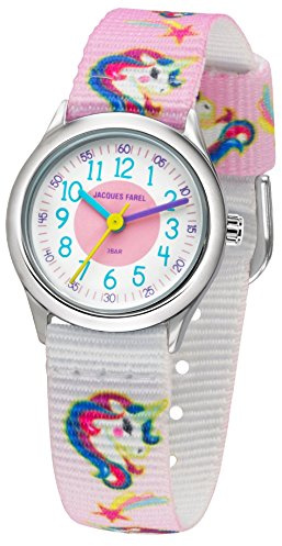 Jacques FAREL Kinder-Armbanduhr Mädchen Einhorn Analog Quarz Metall Textilband HCC 042