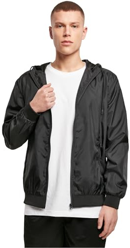 Build Your Brand Herren Übergangsjacke Windrunner, Männer Windjacke mit Kapuze, Funktionsjacke für Männer, Blk/blk, 4XL
