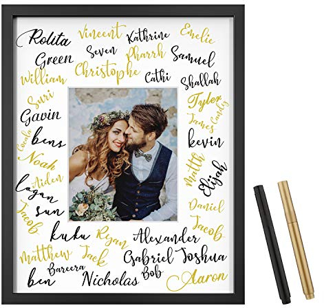ONE WALL Tempered Glass 16x20 Signature Picture Frame with White Mat Display 8x10 Photo for Wedding, Celebrations and Graduation, Black Wood Frame for Wall Hanging - Mounting Hardware Included