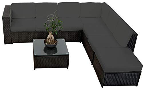 XINRO 20tlg Rattan Garten Lounge Gartenmöbel Set - LoungeSet Polyrattan Garnitur Sitzgruppe - In/Outdoor - handgeflochten - mit Kissen - schwarz